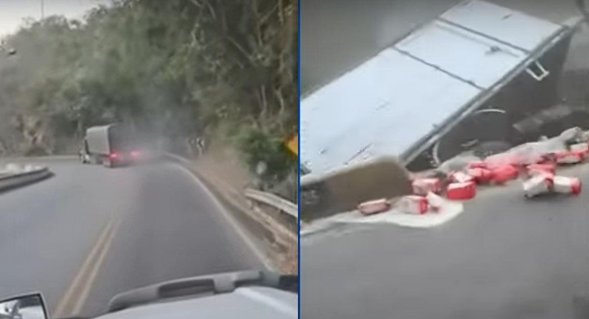 Una tractomula sin frenos embistió a un furgón ocasionando la muerte de dos personas. Foto: Youtube