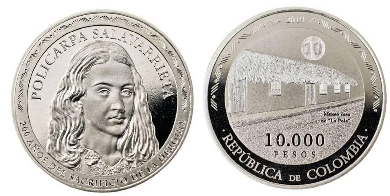 Moneda de 10.000 pesos de Policarpa Salavarrieta. Foto:  Banco de la República 