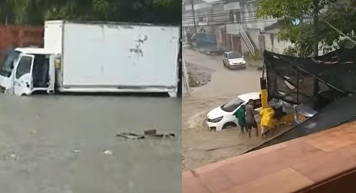 Fuertes lluvias inundaron varios sectores de Cartagena dejando vehículos en medio del agua. Foto: Youtube