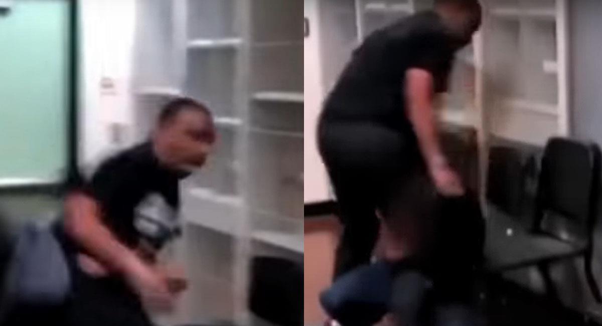 Harto de los insultos de un alumno, un maestro reacciona golpeándolo repetidamente. Foto: Youtube