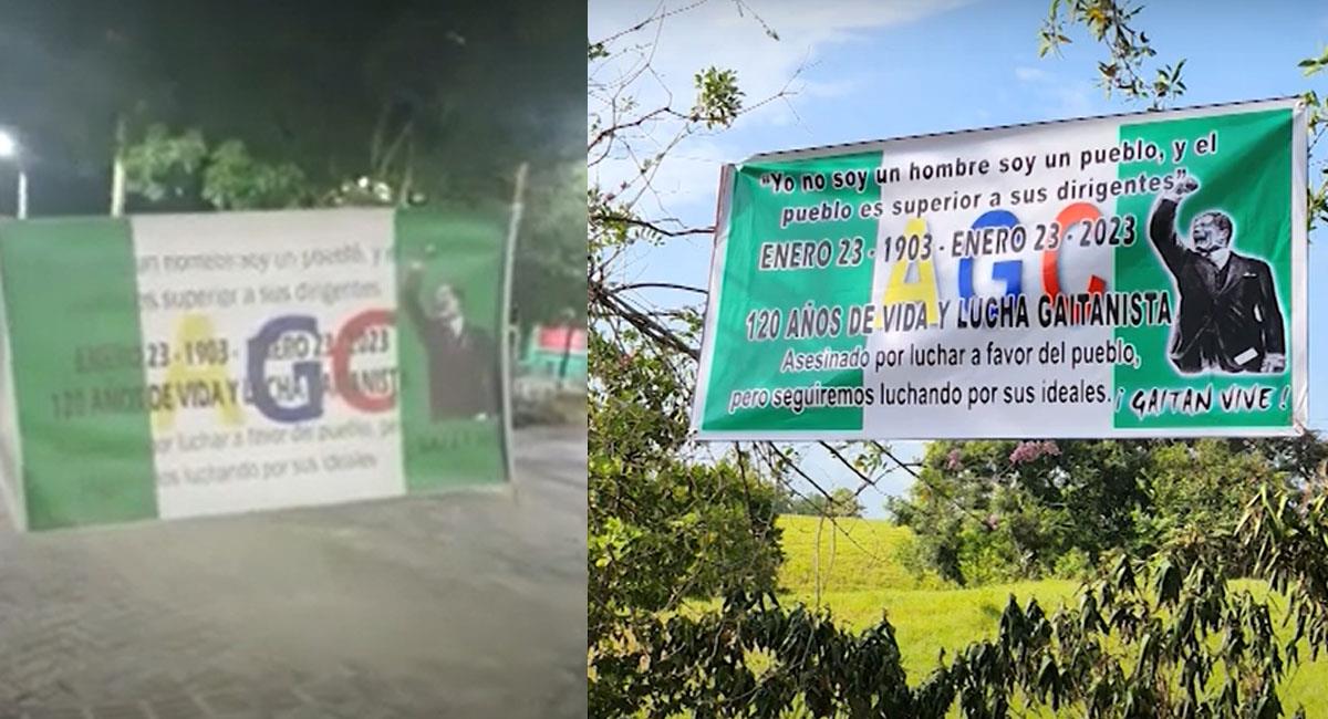 Varias vallas y pendones de las Autodefensas Gaitanistas de Colombia fueron instaladas en distintos municipios. Foto: Youtube