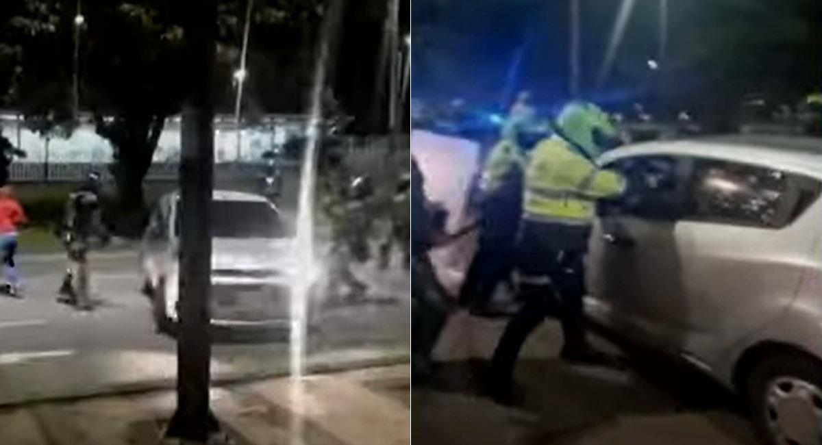 En protestas de conductores de apps en Bogotá se presentó el incidente entre un conductor y policías. Foto: Youtube