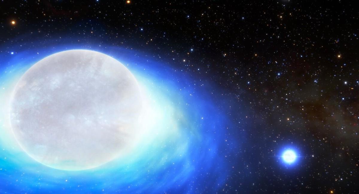 Impresión de un artista de la primera detección confirmada de un sistema estelar que algún día formará una kilonova. Foto: CTIO/NOIRLab/NSF/AURA/J. da Silva/Spaceengine/M. Z