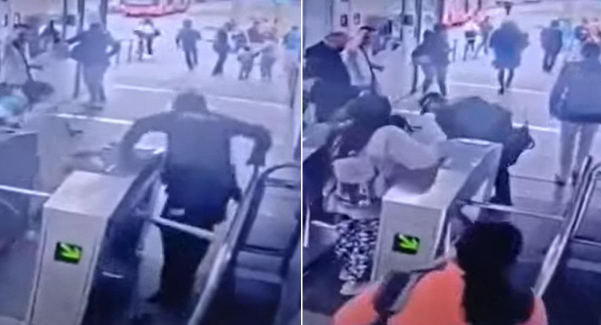Momentos en los que un menor embera es atendido luego de recibir un golpe con una tonfa lanzada por un policía. Foto: Youtube