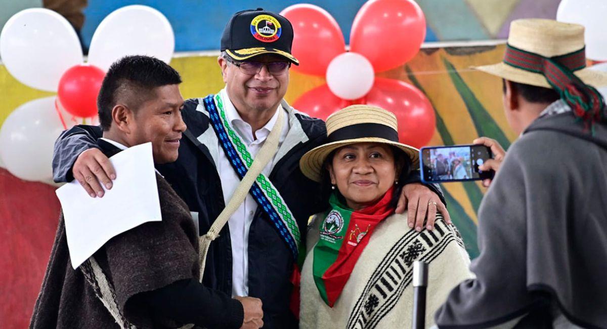 Presidente Gustavo Petro en el resguardo indígena de Pueblo Nuevo, en Caldono, Cauca. Foto: Twitter Presidencia de la República