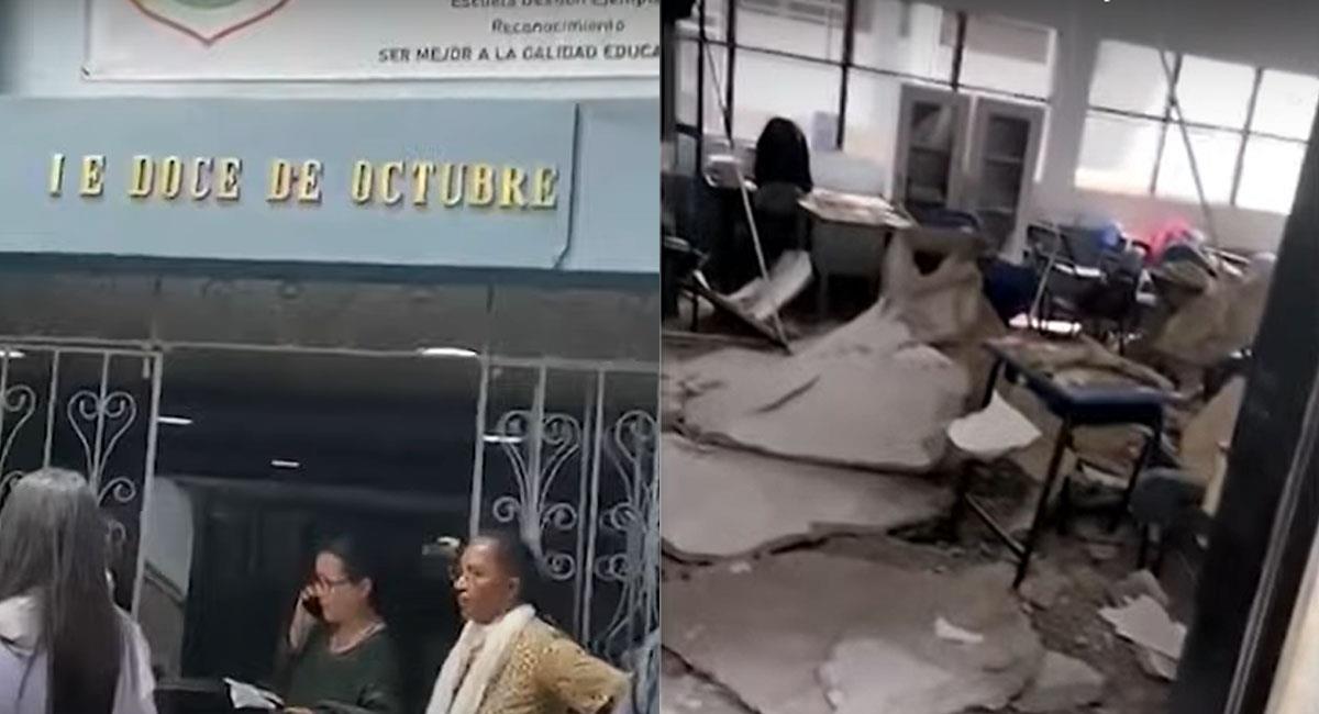 El techo del salón cayó sobre 15 de 30 alumnos en un colegio de Medellín. Foto: Youtube
