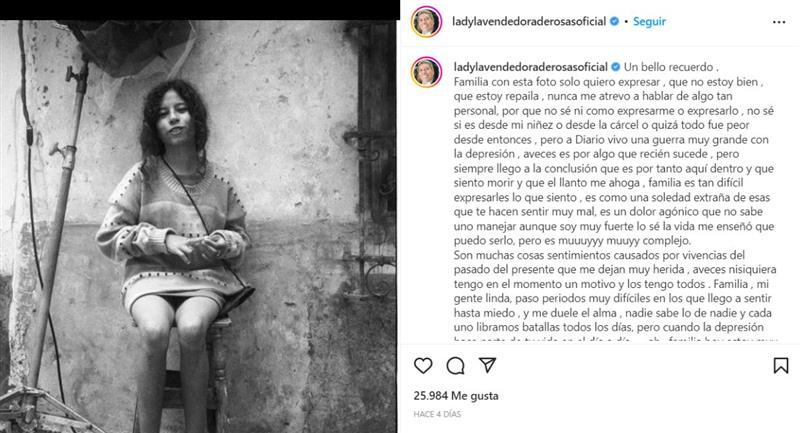 Lady Tabares se sincera en redes sociales. Foto: Instagram @ladylavendedoraderosasoficial	