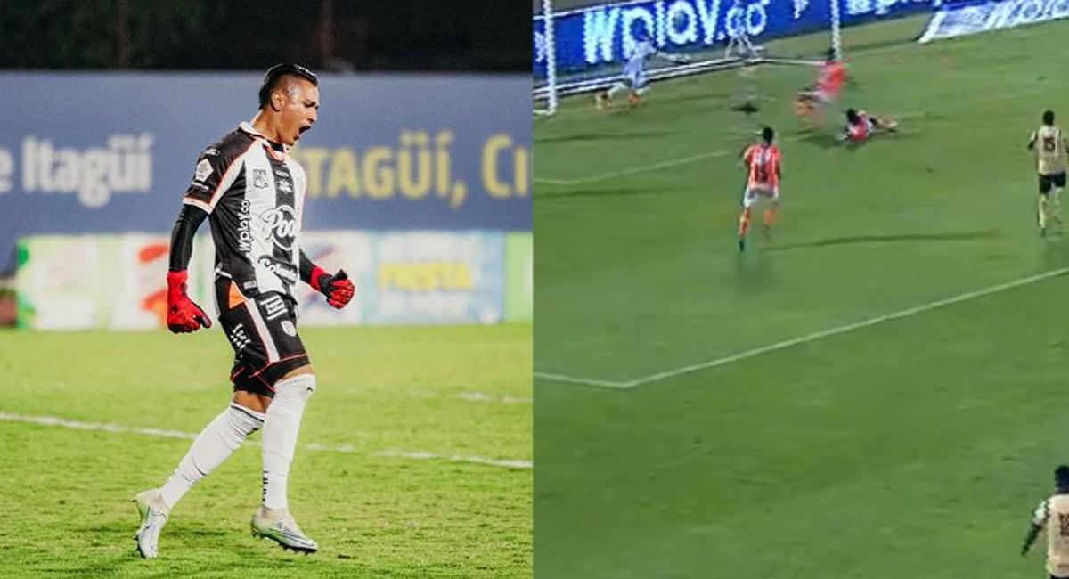 El portero 'naranja' demostró sus habilidades en el segundo tiempo. Captura: @WinSportsTV. Foto: Instagram @envigadofc