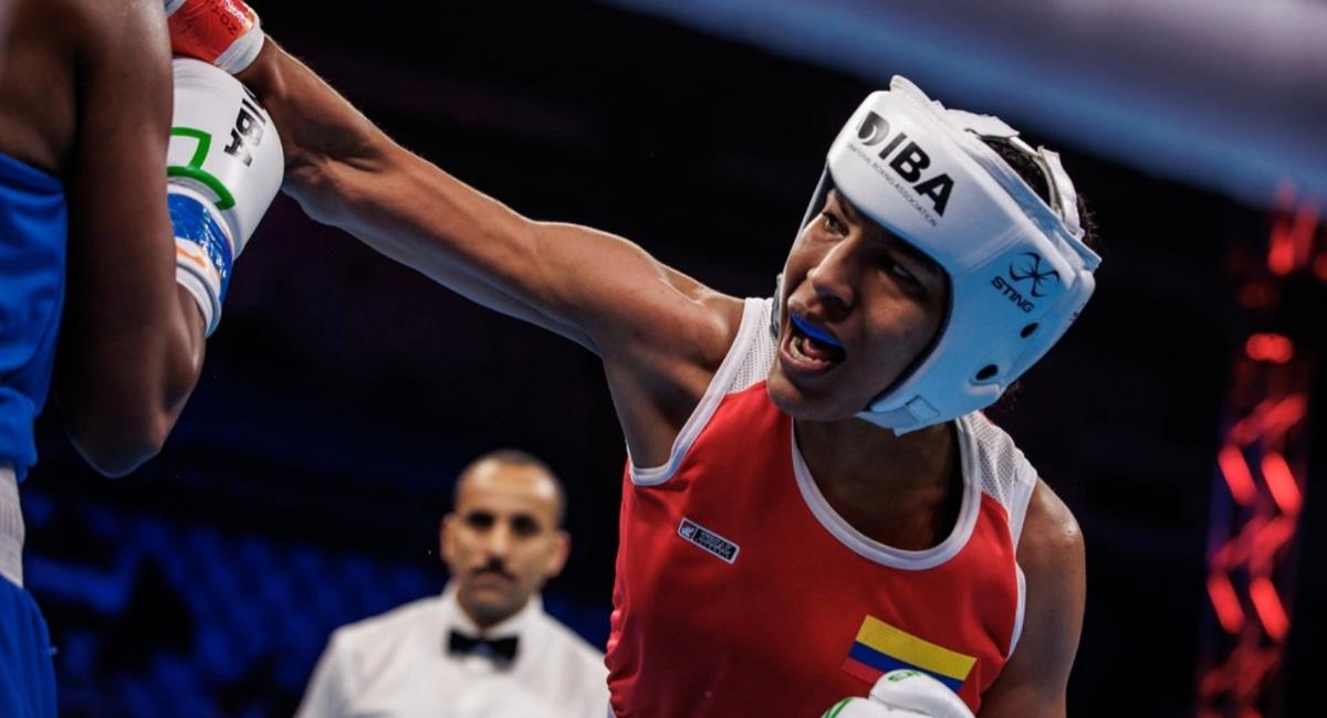 Angie Valdez, boxeadora colombiana, en la final del Mundial de Boxeo. Foto: Twitter @Leonarddeportes