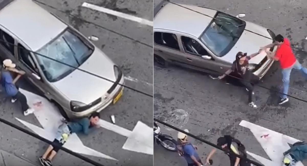 Violenta pelea protagonizaron limpiavidrios y conductor de automóvil en una calle de Bucaramanga. Foto: Facebook Santander 24/7
