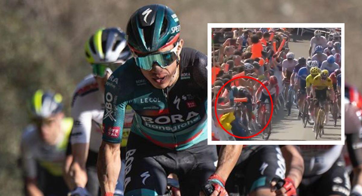 Sergio Higuita y el tropezado final en la etapa 3 de la Vuelta al País Vasco 2023. Foto: Instagram Sergio Higuita / TW: @MazaCiclismo