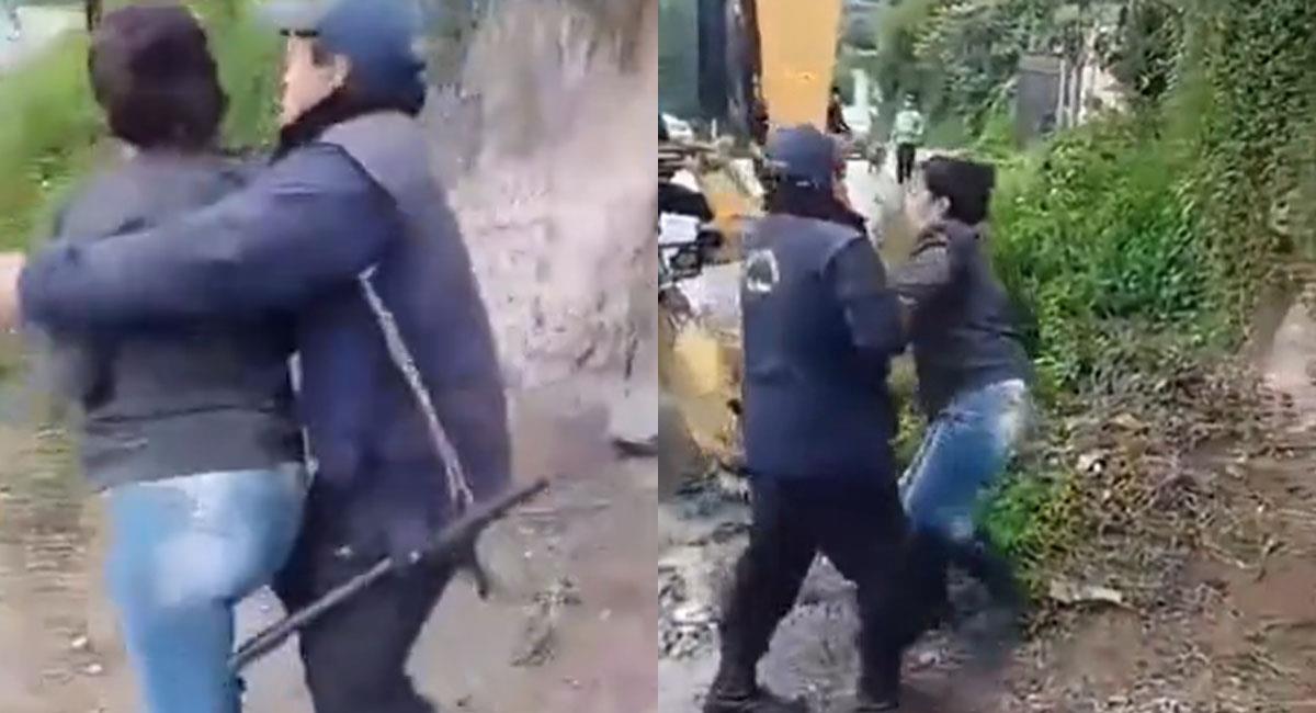 Guardias indígenas de San Juan en Ipiales golpean a una mujer. Foto: Twitter @surnoticiashoy
