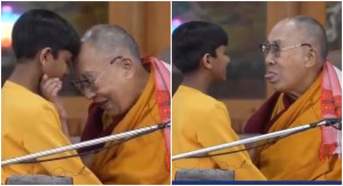 Dalái Lama besa a niño en la boca y genera indignación. Foto: Twitter @AlertaNews24