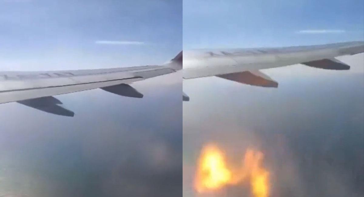 Un pasajero captó el momento en el que uno de los motores del avión en el que viajaba explotó. Foto: Twitter @TurismoPV