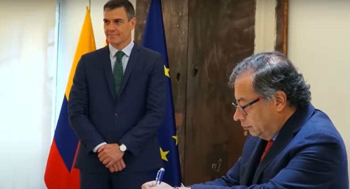 Pedro Sánchez y Gustavo Petro firmaron diferentes acuerdos de cooperación entre España y Colombia. Foto: Youtube