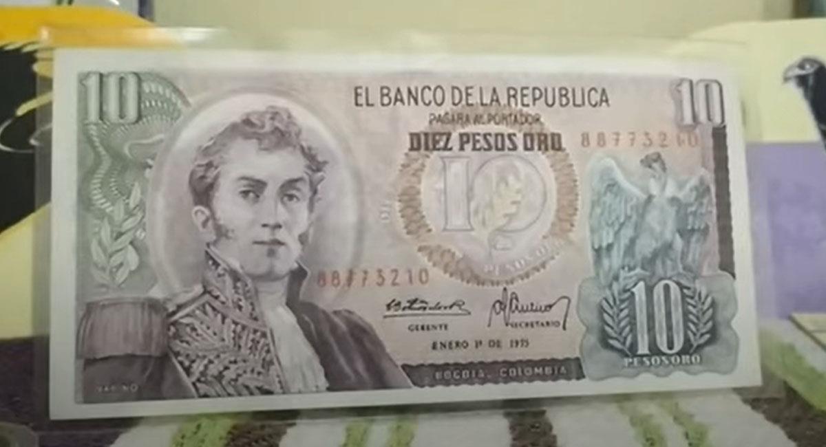 El billete de 10 pesos colombianos se emitió durante tres décadas. Foto: Youtube