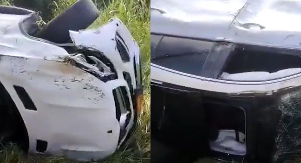 El vehículo en el que viajaba un jugador de Nacional terminó seriamente averiado, pero sin lesionados. Foto: Twitter @MiOriente