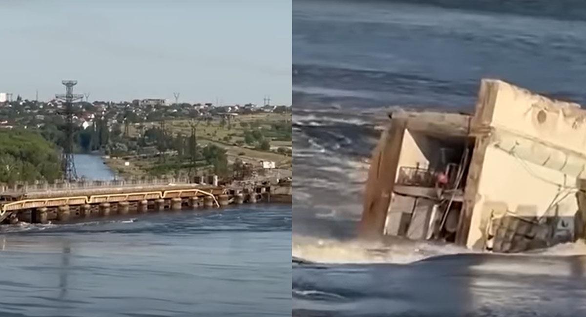 Una enorme zona se inundó en Ucrania con el desplome de la estructura de la hidroeléctrica de Kakhova. Foto: Youtube