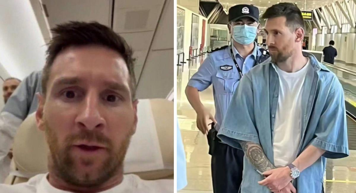 Lionel Messi y los problemas en el aeropuerto en China. Foto: Twitter @BarcaWorldwide / @DrewPavlou