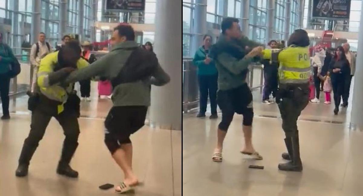 Pasajero propina golpiza a un policía en aeropuerto El Dorado. Foto: Twitter