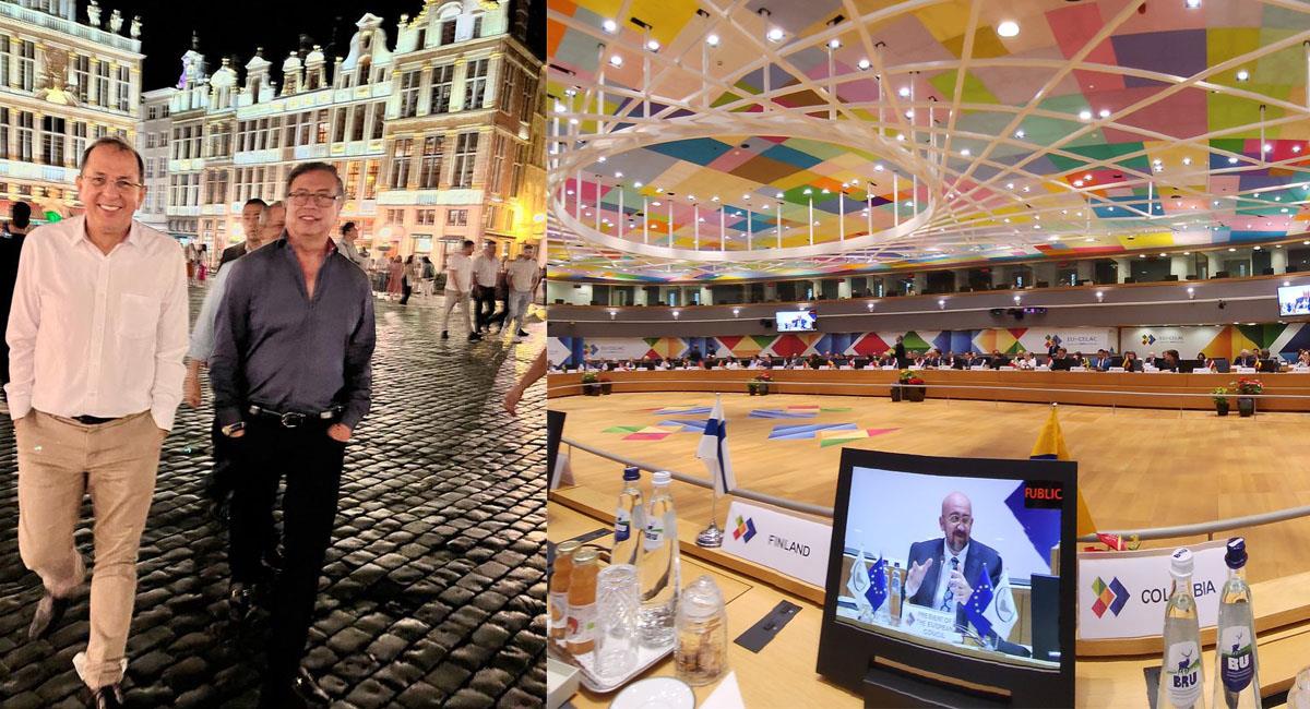Gustavo Petro se encuentra en Bruselas listo para la Cumbre del CELAC-UE. Foto: Twitter @jorgerojas2022 / @petrogustavo
