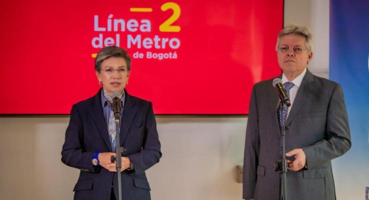 La alcaldesa, y el gerente de la Empresa Metro, anunciando las empresas para construir la Línea 2 del Metro. Foto: Alcaldía de Bogotá