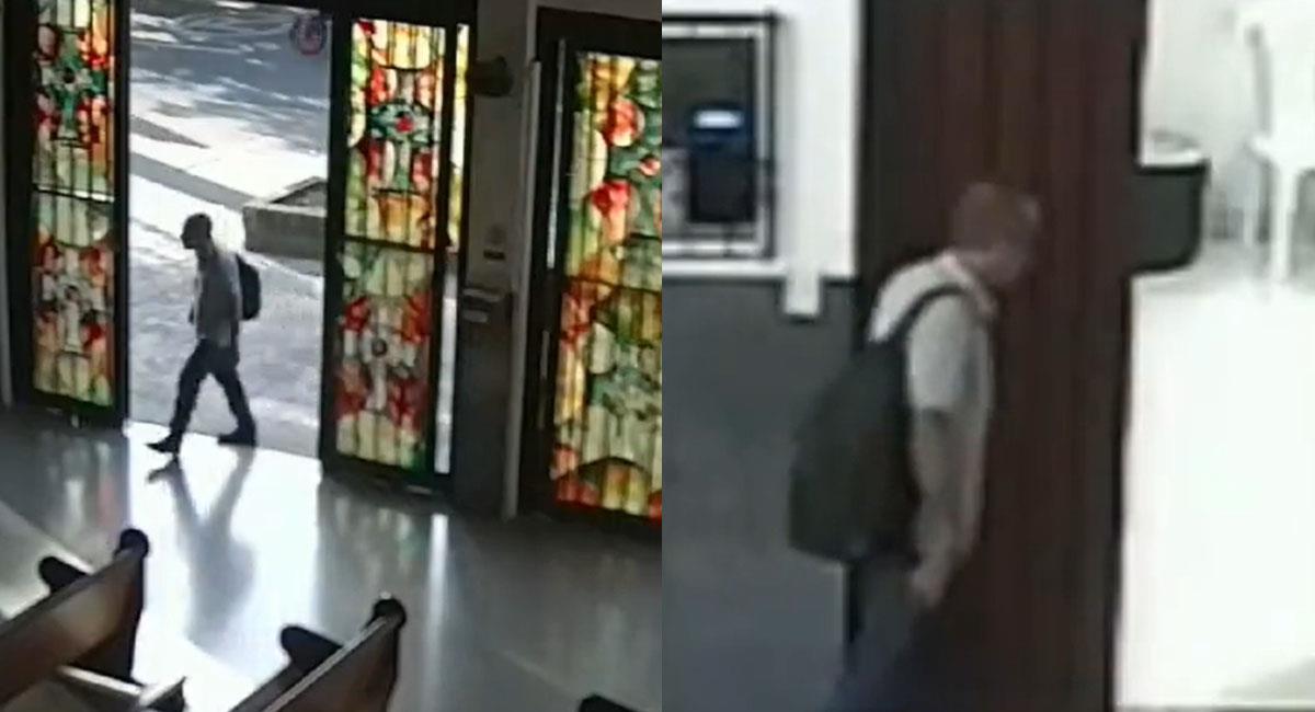 Un delincuente robó en una iglesia, quedó registrado en cámara y fue denunciado. Foto: Twitter DenunciasAntioquia2