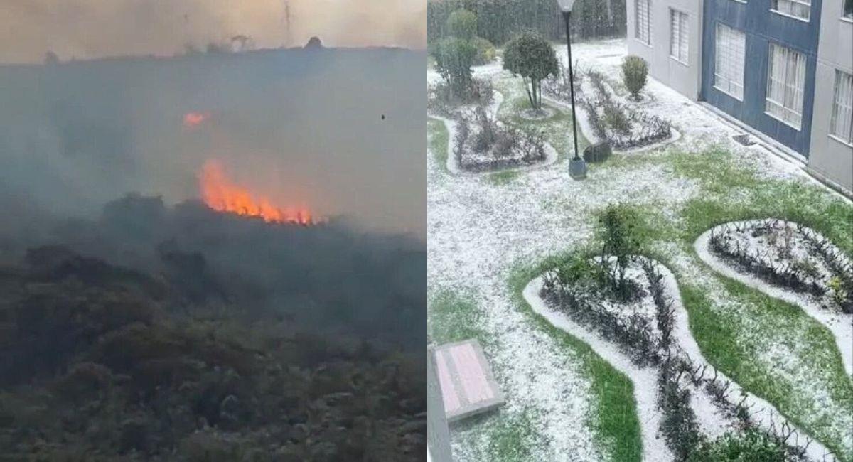 ¿Por qué granizó en Bogotá mientras ardían los Cerros Orientales?. Foto: Twitter