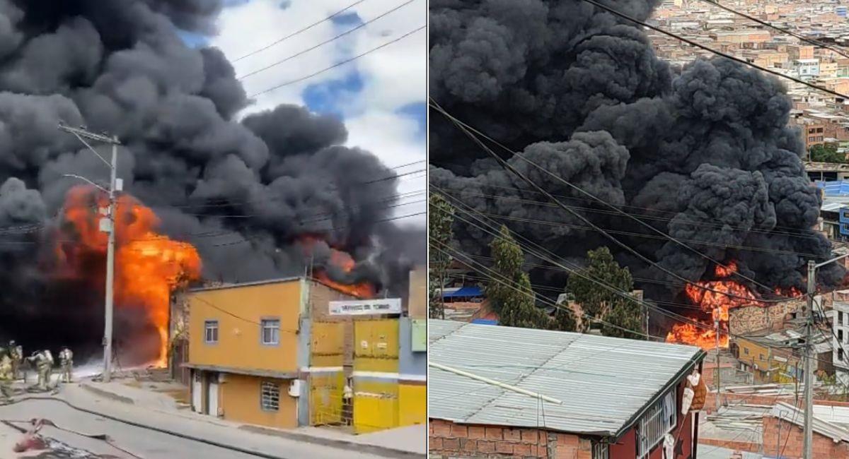 Captura de pantalla. Voraz incendio consume 5 viviendas en el sur de Bogotá. Foto: Twitter