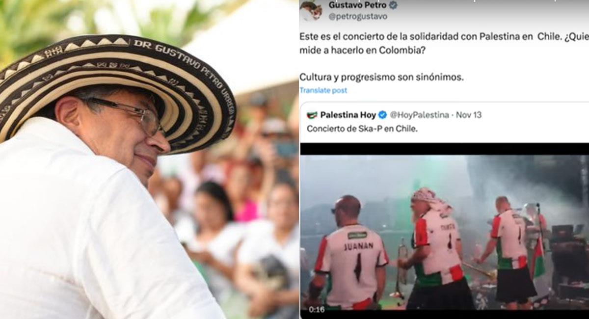 Gustavo Petro quiere realizar un concierto en apoyo a Palestina. Foto: Twitter @petrogustavo