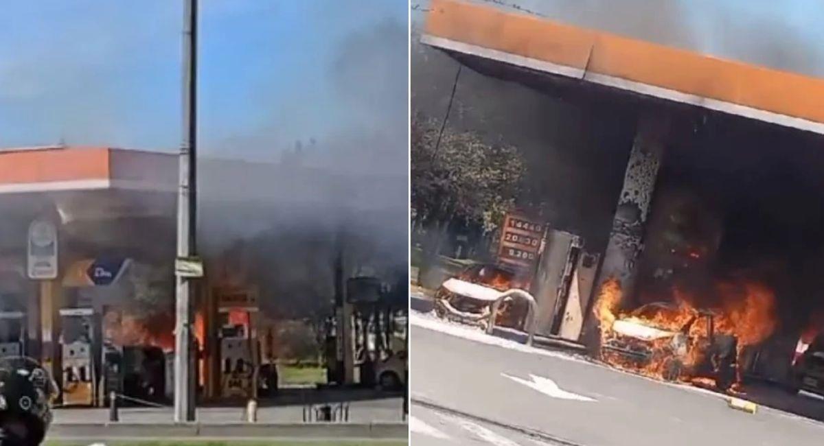 Voraz incendio consumió estación de gasolina y dos taxis en Bogotá. Foto: Twitter