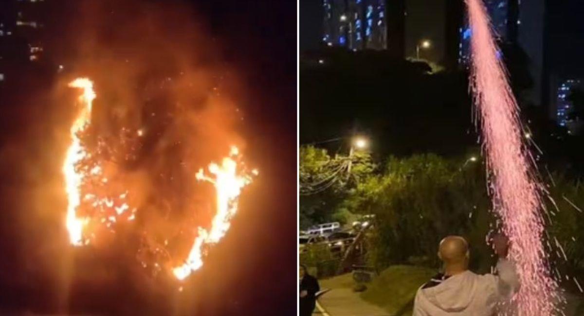 Cuatro quemados y varios incendios dejó la Alborada en Medellín. Foto: Twitter
