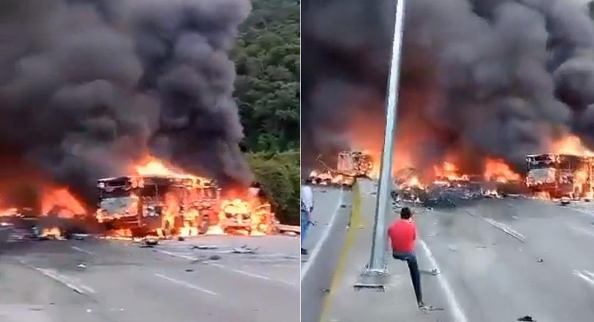 Como un infierno describen testigos la explosión generada por un choque múltiple en Venezuela. Foto: Twitter  @DisasterTrackHQ