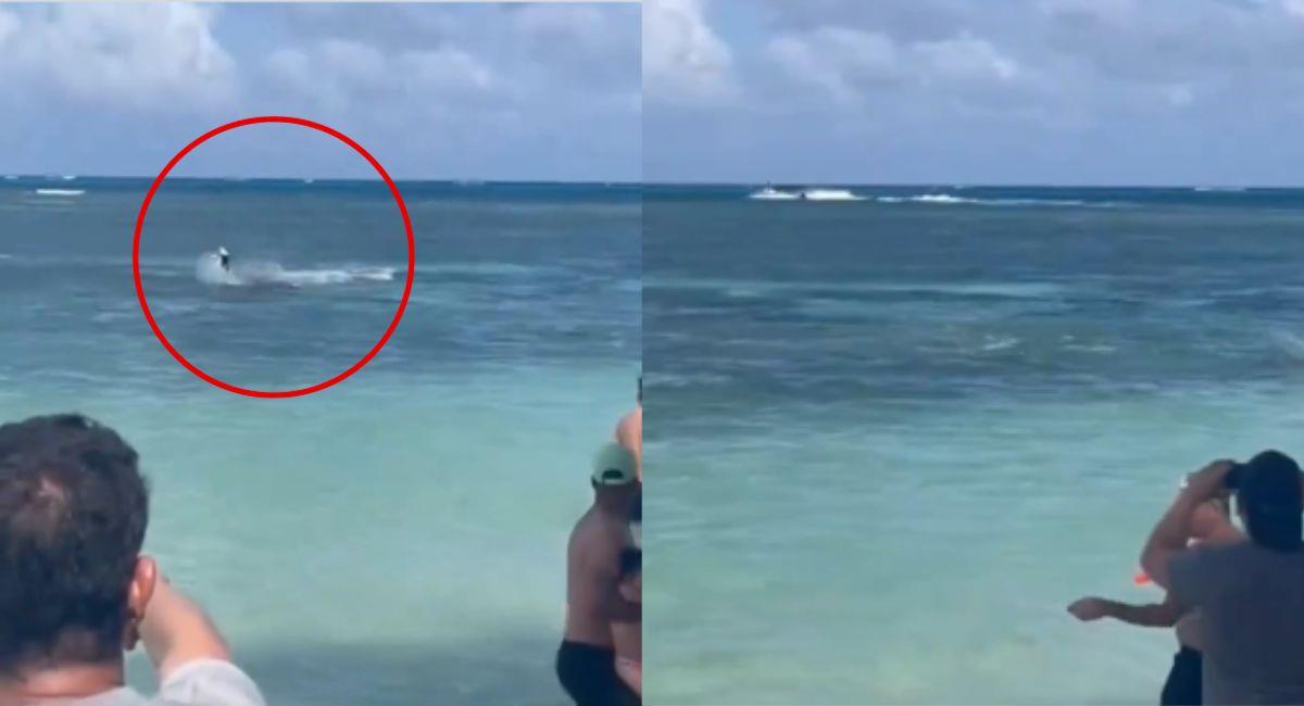 Tiburón cazó a mantarraya en plena playa de San Andrés. Foto: Twitter