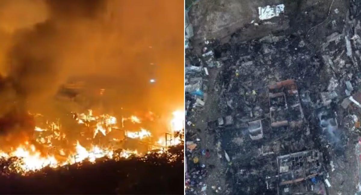 Nuevo incendio en los cerros de Bogotá consume más de 50 viviendas. Foto: Twitter